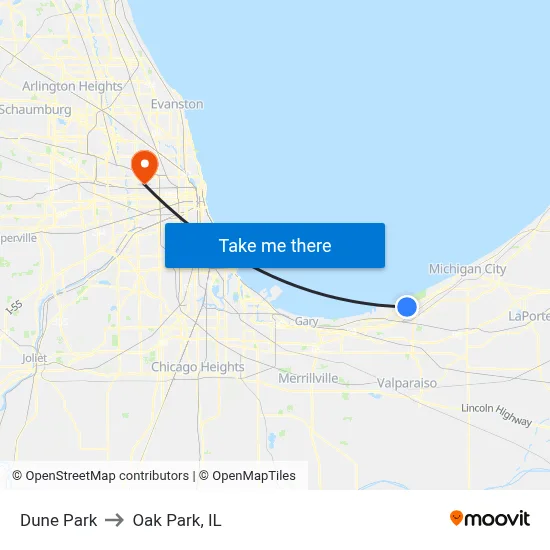 Dune Park to Oak Park, IL map