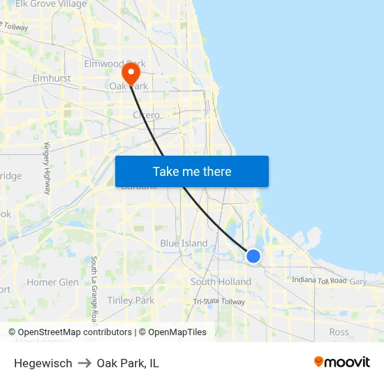 Hegewisch to Oak Park, IL map