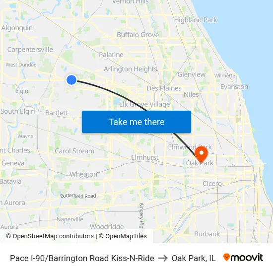 Pace I-90/Barrington Road Kiss-N-Ride to Oak Park, IL map