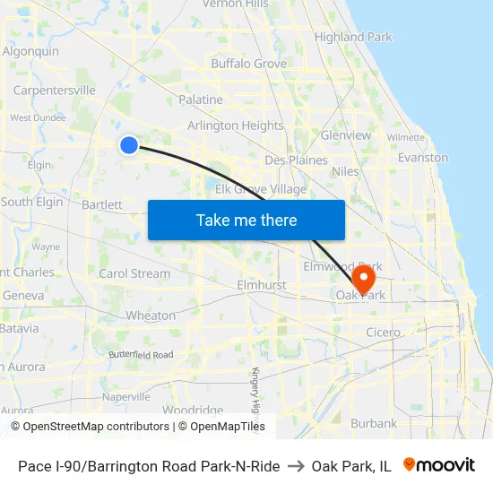 Pace I-90/Barrington Road Park-N-Ride to Oak Park, IL map
