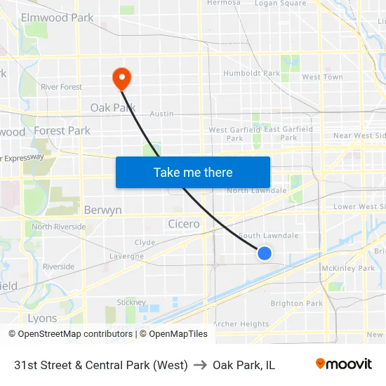 31st Street & Central Park (West) to Oak Park, IL map