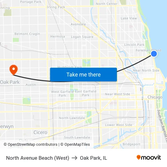 North Avenue Beach (West) to Oak Park, IL map