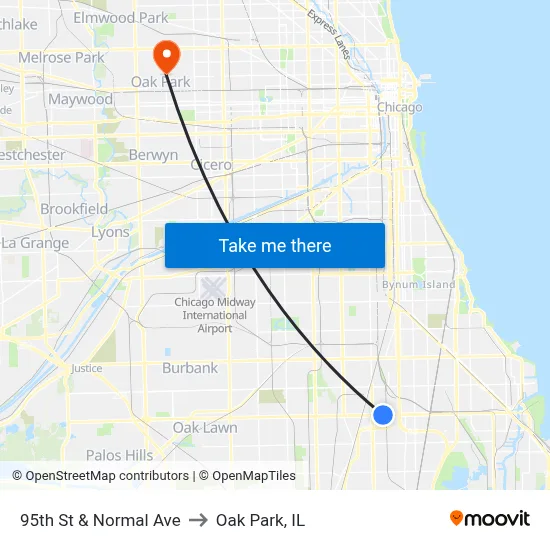 95th St & Normal Ave to Oak Park, IL map