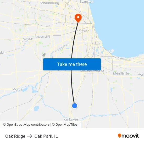 Oak Ridge to Oak Park, IL map