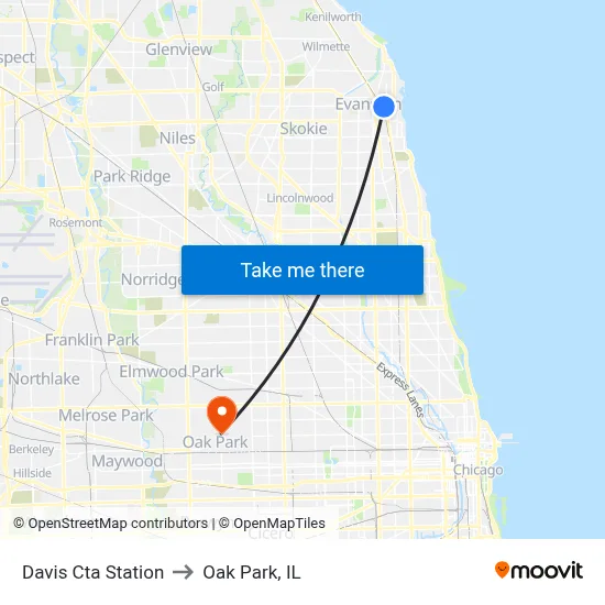 Davis Cta Station to Oak Park, IL map