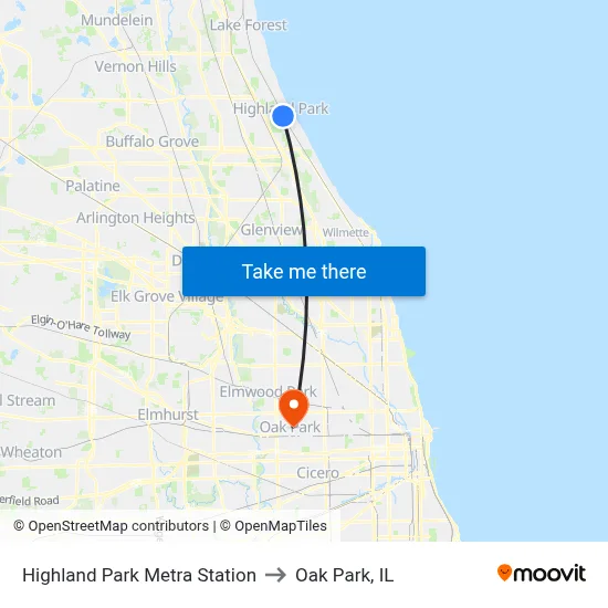 Highland Park Metra Station to Oak Park, IL map