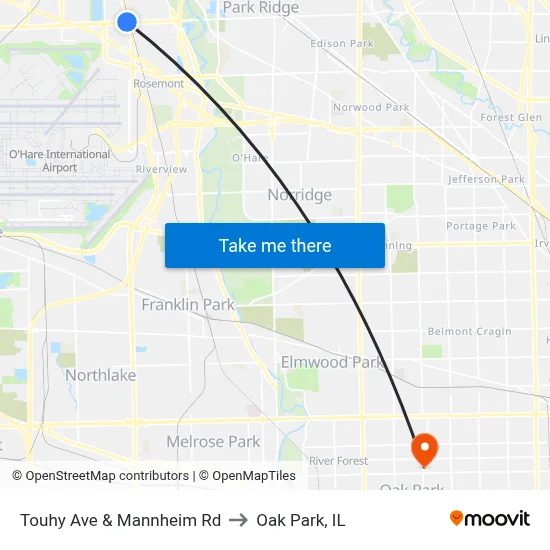 Touhy Ave & Mannheim Rd to Oak Park, IL map