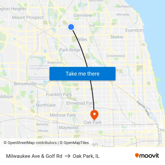 Milwaukee Ave & Golf Rd to Oak Park, IL map