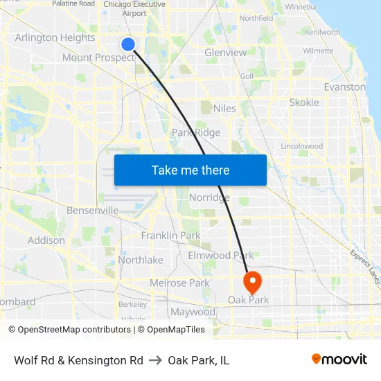 Wolf Rd & Kensington Rd to Oak Park, IL map