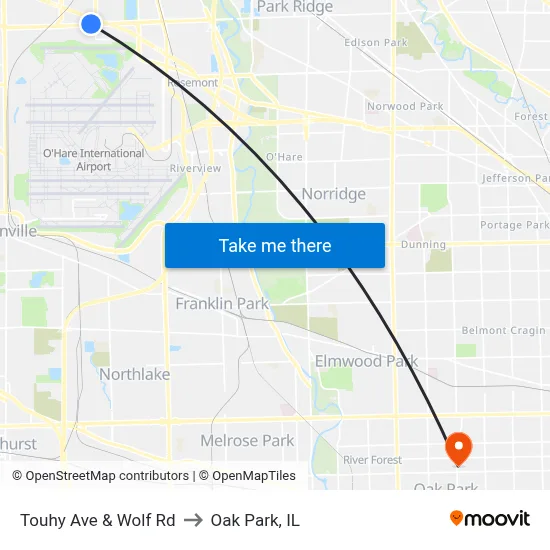 Touhy Ave & Wolf Rd to Oak Park, IL map