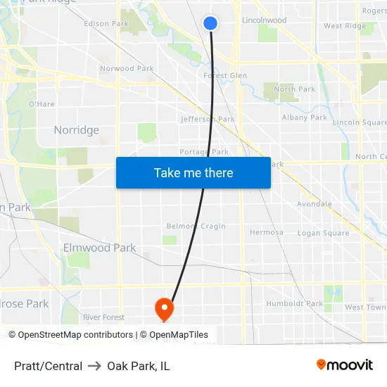Pratt/Central to Oak Park, IL map