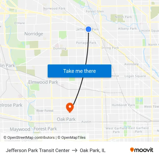 Jefferson Park Transit Center to Oak Park, IL map