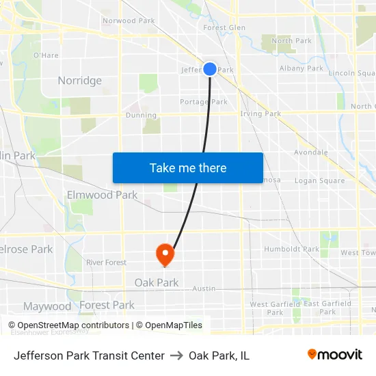 Jefferson Park Transit Center to Oak Park, IL map