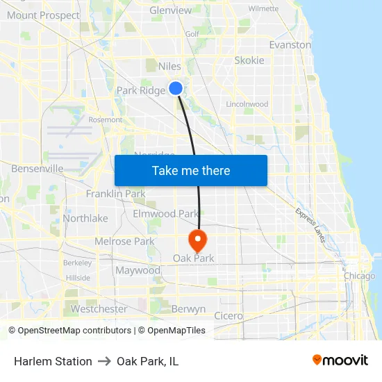 Harlem Station to Oak Park, IL map