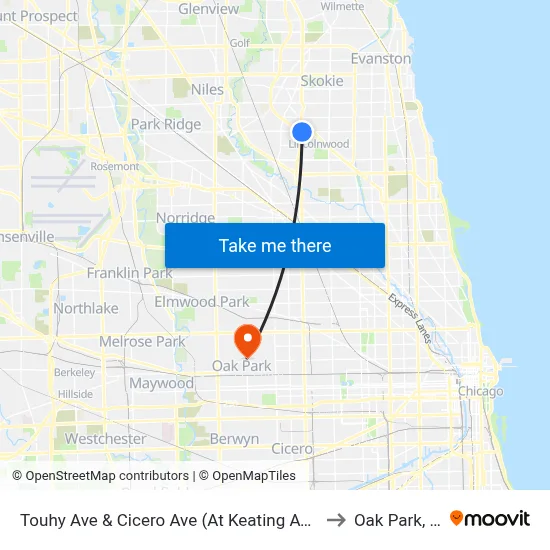Touhy Ave & Cicero Ave (At Keating Ave) to Oak Park, IL map
