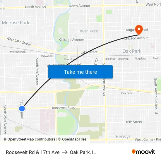 Roosevelt Rd & 17th Ave to Oak Park, IL map