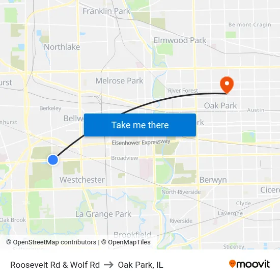Roosevelt Rd & Wolf Rd to Oak Park, IL map