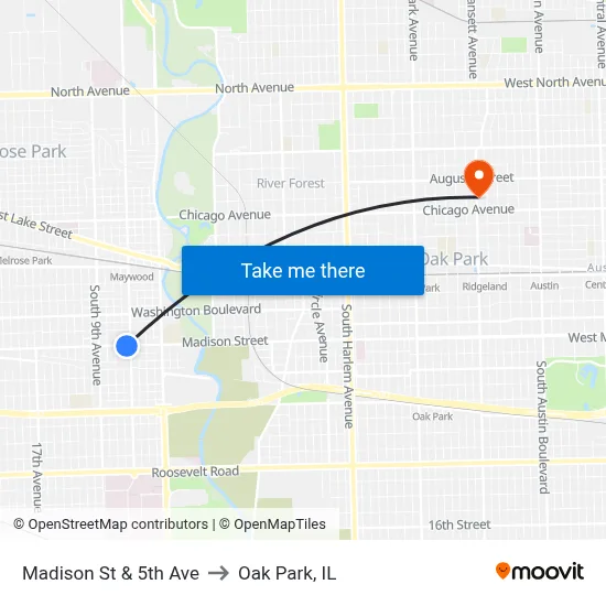 Madison St & 5th Ave to Oak Park, IL map