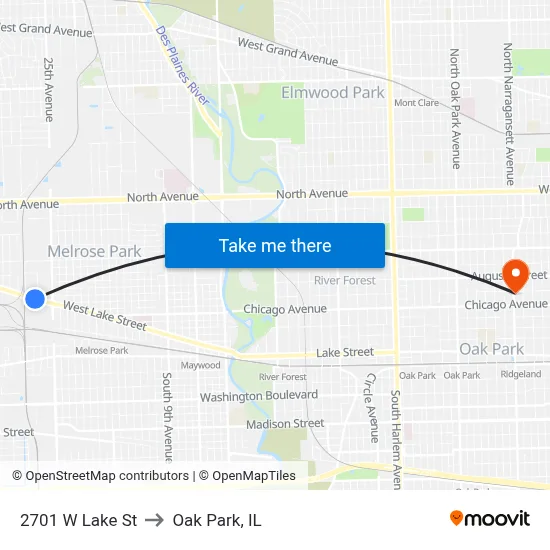 2701 W Lake St to Oak Park, IL map