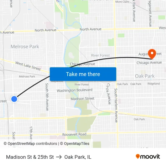 Madison St & 25th St to Oak Park, IL map