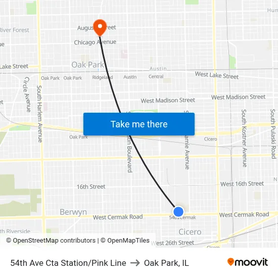 54th Ave Cta Station/Pink Line to Oak Park, IL map