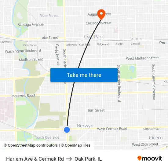 Harlem Ave & Cermak Rd to Oak Park, IL map