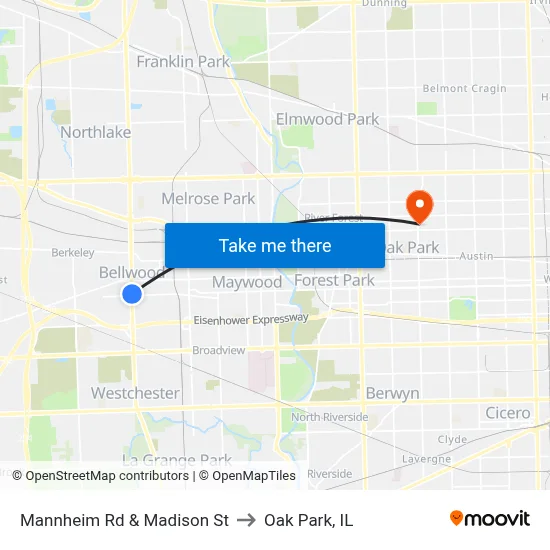 Mannheim Rd & Madison St to Oak Park, IL map