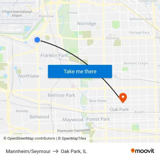 Mannheim/Seymour to Oak Park, IL map