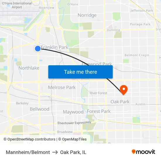 Mannheim/Belmont to Oak Park, IL map