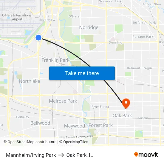 Mannheim/Irving Park to Oak Park, IL map