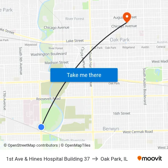 1st Ave & Hines Hospital Building 37 to Oak Park, IL map