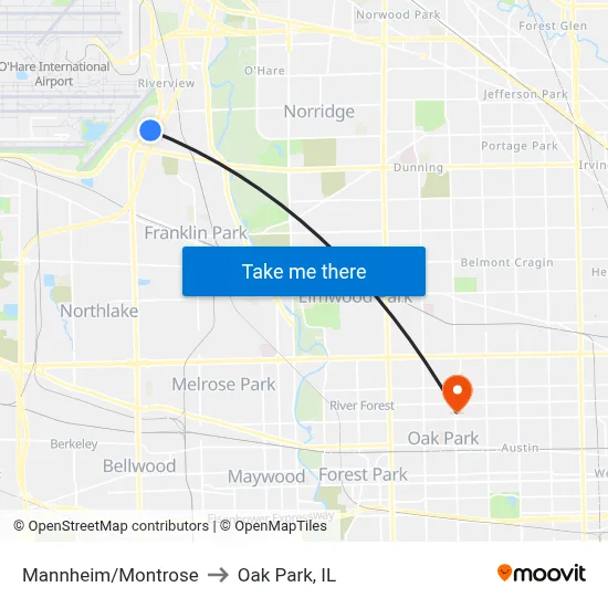 Mannheim/Montrose to Oak Park, IL map
