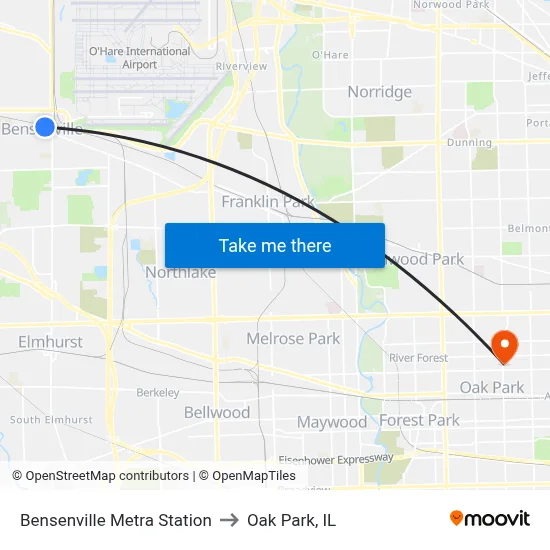 Bensenville Metra Station to Oak Park, IL map