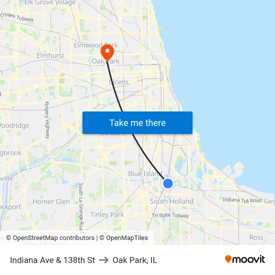 Indiana Ave & 138th St to Oak Park, IL map