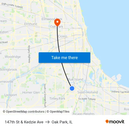 147th St & Kedzie Ave to Oak Park, IL map