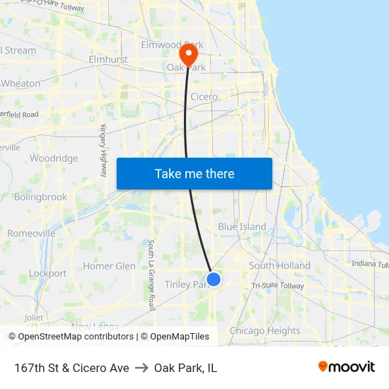 167th St & Cicero Ave to Oak Park, IL map