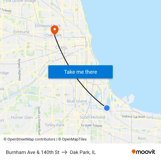 Burnham Ave & 140th St to Oak Park, IL map