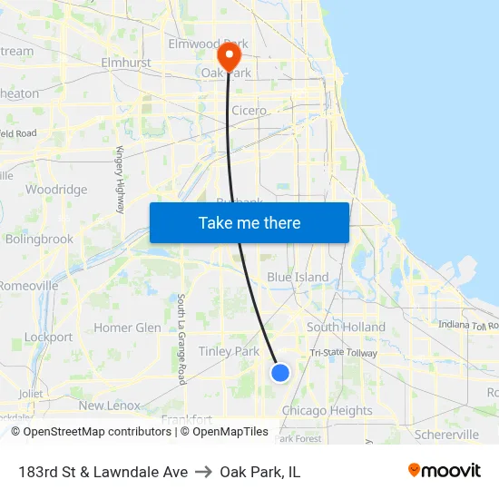 183rd St & Lawndale Ave to Oak Park, IL map