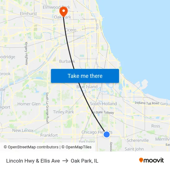 Lincoln Hwy & Ellis Ave to Oak Park, IL map