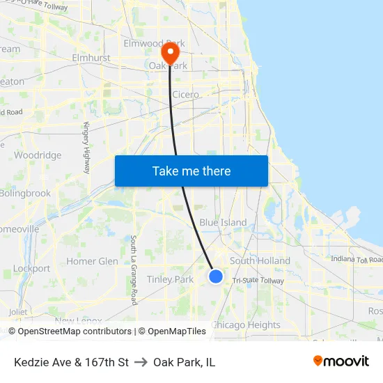 Kedzie Ave & 167th St to Oak Park, IL map