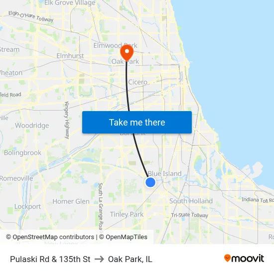 Pulaski Rd & 135th St to Oak Park, IL map