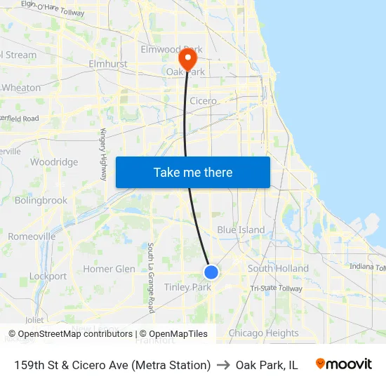 159th St & Cicero Ave (Metra Station) to Oak Park, IL map