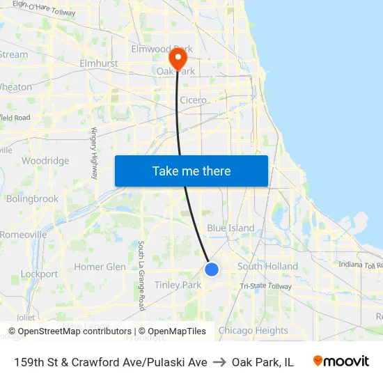 159th St & Crawford Ave/Pulaski Ave to Oak Park, IL map