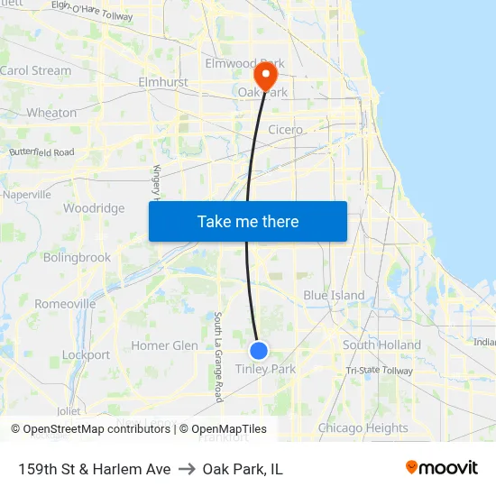 159th St & Harlem Ave to Oak Park, IL map