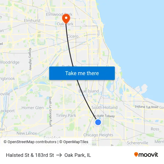 Halsted St & 183rd St to Oak Park, IL map