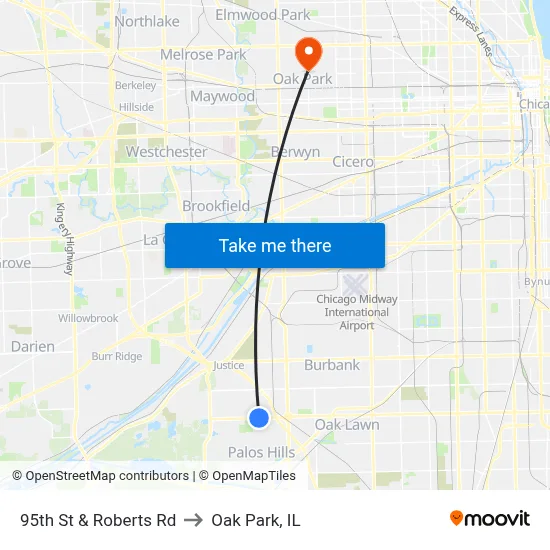 95th St & Roberts Rd to Oak Park, IL map