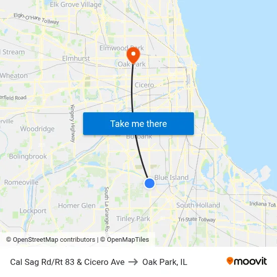 Cal Sag Rd/Rt 83 & Cicero Ave to Oak Park, IL map