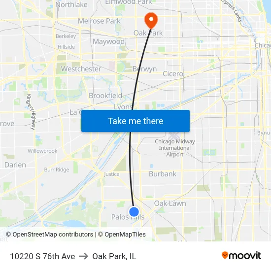 10220 S 76th Ave to Oak Park, IL map