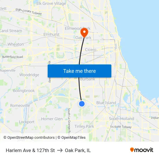 Harlem Ave & 127th St to Oak Park, IL map