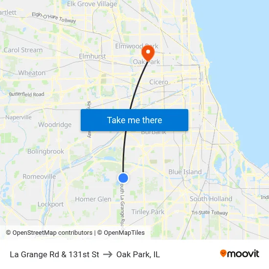 La Grange Rd & 131st St to Oak Park, IL map